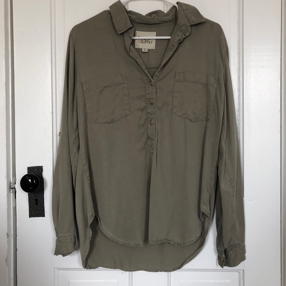 Thread&Supply Green 1/2 Button Up Collared too SzM